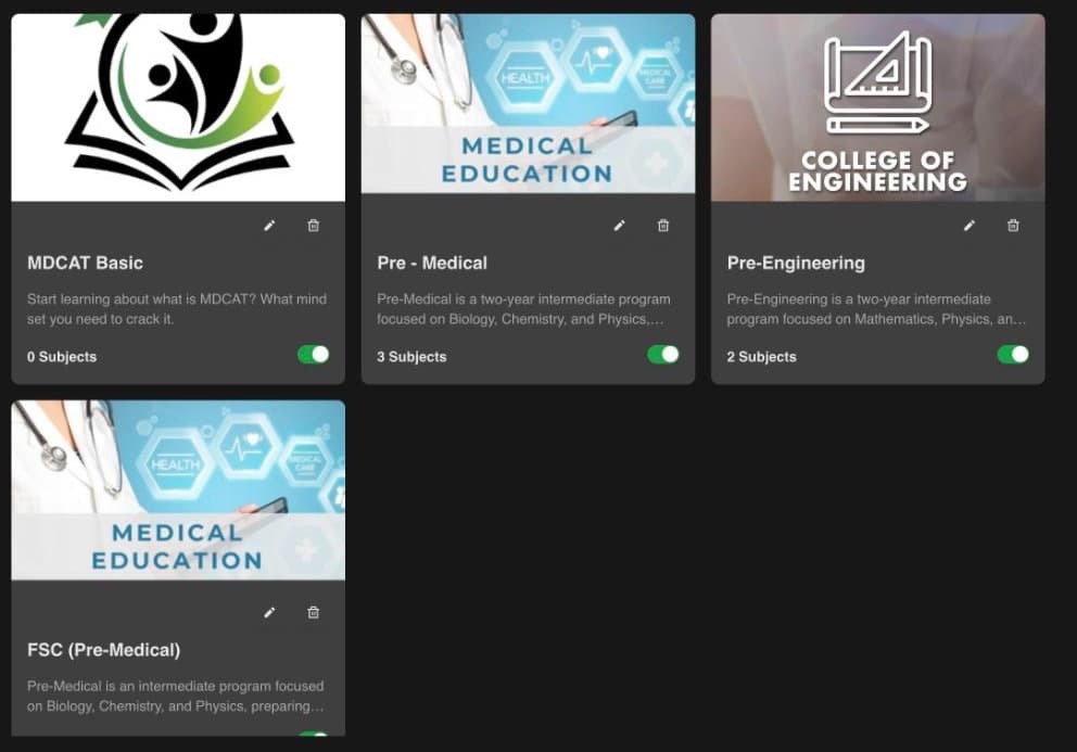 Makers LMS: Courses by programme: Pre-Medical, Pre-Engineering, ICS and FSc