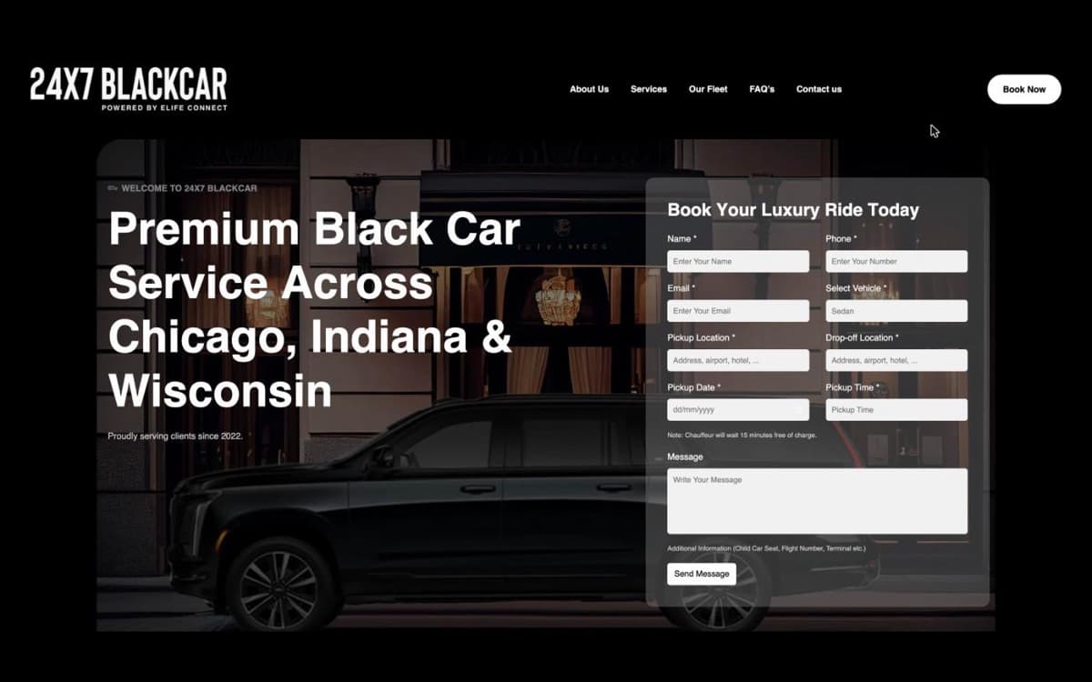 24x7 Black Car website home page