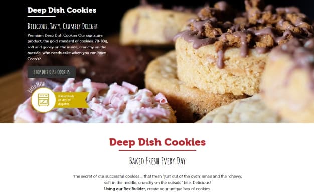 Deep Dish Cookies website home page